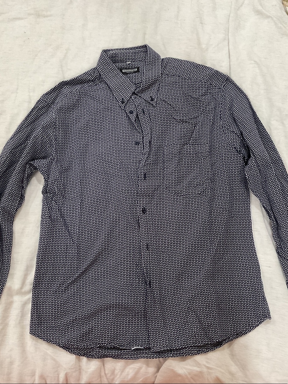 Men's Navy Patterned Button-Up Shirt